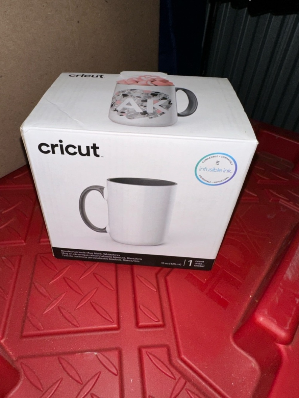 Cricut White Ceramic Mug with Gray Handle and Interior